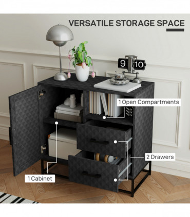 HOMCOM Cupboard with Adjustable Shelf, Open Compartment, 2 Drawers, Black
