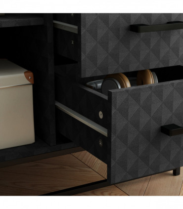 HOMCOM Cupboard with Adjustable Shelf, Open Compartment, 2 Drawers, Black