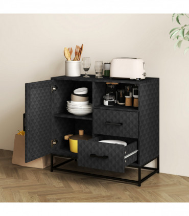 HOMCOM Cupboard with Adjustable Shelf, Open Compartment, 2 Drawers, Black