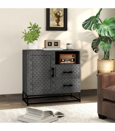 HOMCOM Cupboard with Adjustable Shelf, Open Compartment, 2 Drawers, Grey