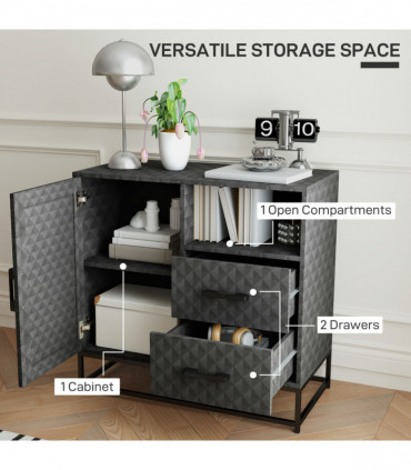 HOMCOM Cupboard with Adjustable Shelf, Open Compartment, 2 Drawers, Grey