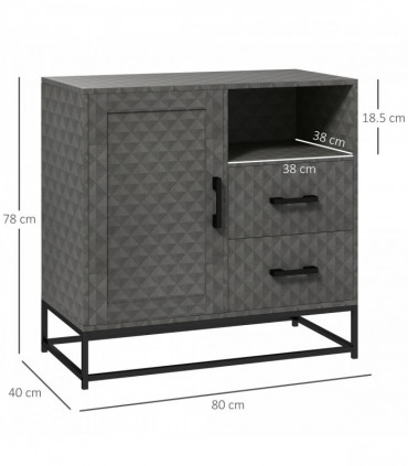 HOMCOM Cupboard with Adjustable Shelf, Open Compartment, 2 Drawers, Grey