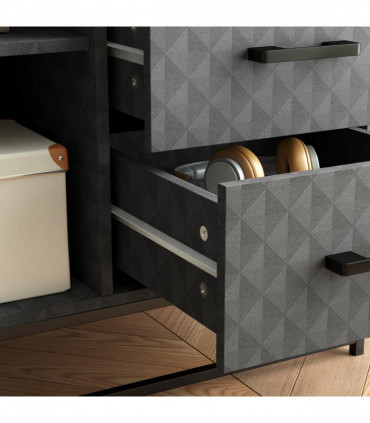 HOMCOM Cupboard with Adjustable Shelf, Open Compartment, 2 Drawers, Grey