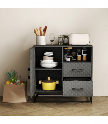 HOMCOM Cupboard with Adjustable Shelf, Open Compartment, 2 Drawers, Grey