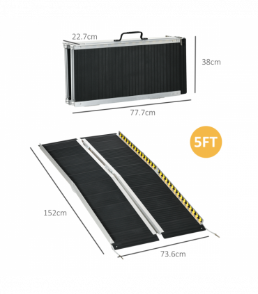 HOMCOM Folding Aluminium Wheelchair Ramp 152x73cm 272KG Capacity for Home