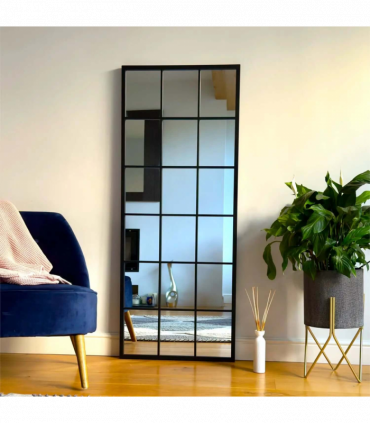 Kyō - Full Length Black Metal Rectangle Lattice Grid Mirror - 150cm x 60cm.