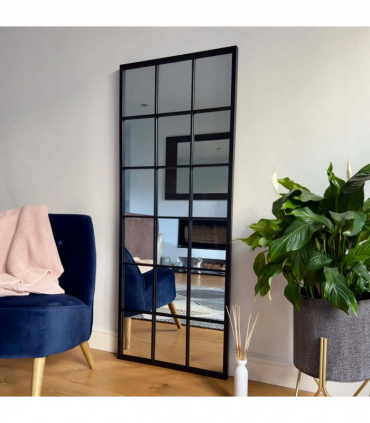 Kyō - Full Length Black Metal Rectangle Lattice Grid Mirror - 150cm x 60cm.