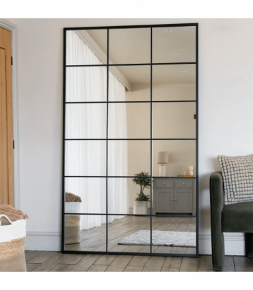 Kyō - Full Length Black Metal Rectangle Lattice Grid Mirror - 180cm x 105cm.