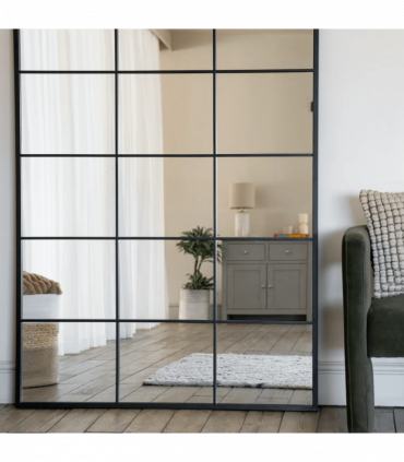 Kyō - Full Length Black Metal Rectangle Lattice Grid Mirror - 180cm x 105cm.