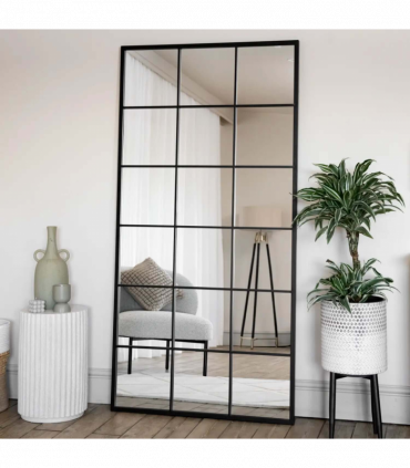 Kyō - Full Length Black Metal Rectangle Lattice Window Mirror - 180cm x 90cm
