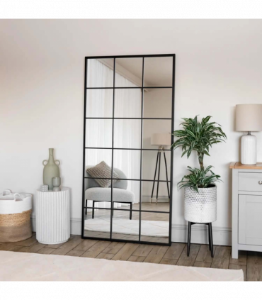 Kyō - Full Length Black Metal Rectangle Lattice Window Mirror - 180cm x 90cm