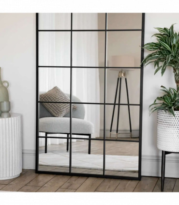 Kyō - Full Length Black Metal Rectangle Lattice Window Mirror - 180cm x 90cm