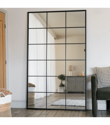 Kyō - Full Length Black Metal Rectangle Lattice Window Mirror - 200cm x 120cm