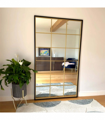 Kyō - Full Length Black and Gold Metal Rectangle Lattice Grid Mirror - 180cm x 105cm.