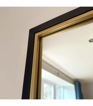 Kyō - Full Length Black and Gold Metal Rectangle Lattice Grid Mirror - 180cm x 105cm.