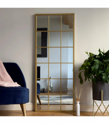 Kyō - Full Length Gold Metal Rectangle Lattice Grid Mirror - 150cm x 60cm