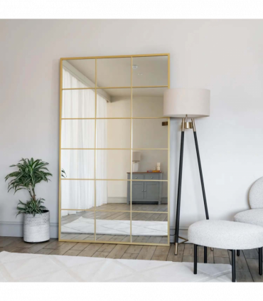 Kyō - Full Length Gold Metal Rectangle Lattice Grid Mirror - 180cm x 90cm.
