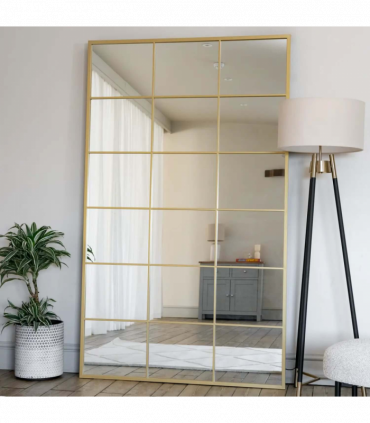 Kyō - Full Length Gold Metal Rectangle Lattice Window Mirror - 200cm x 120cm
