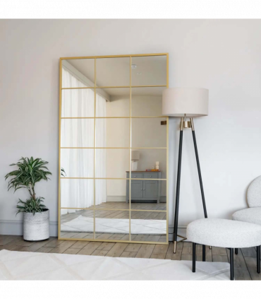 Kyō - Full Length Gold Metal Rectangle Lattice Window Mirror - 200cm x 120cm