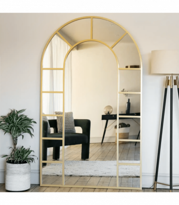 Mio - Full Length Gold Metal Arched Window Mirror - 180cm x 105cm.