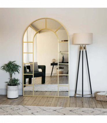 Mio - Full Length Gold Metal Arched Window Mirror - 180cm x 105cm.