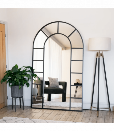 Mio- Full Length Black Metal Arched Window Mirror - 200cm x 120cm
