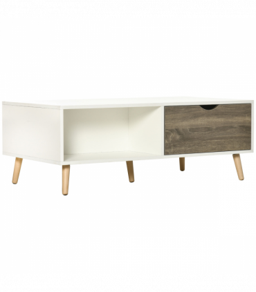 Modern Coffee Tables for Living Room w/ Storage Shelves, 2 Drawers, White