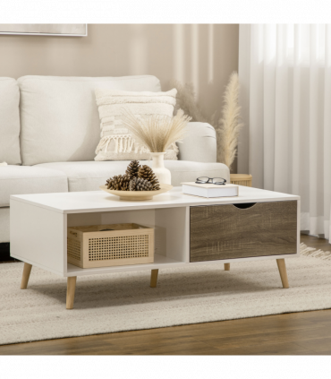 Modern Coffee Tables for Living Room w/ Storage Shelves, 2 Drawers, White
