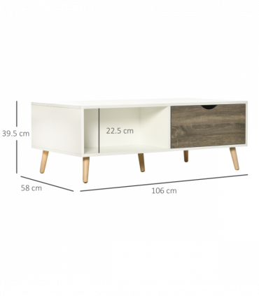 Modern Coffee Tables for Living Room w/ Storage Shelves, 2 Drawers, White