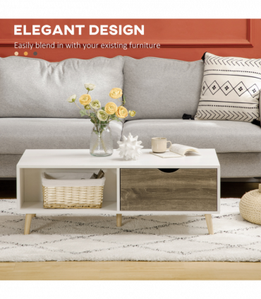 Modern Coffee Tables for Living Room w/ Storage Shelves, 2 Drawers, White