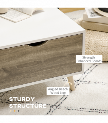 Modern Coffee Tables for Living Room w/ Storage Shelves, 2 Drawers, White