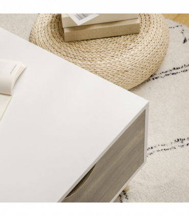 Modern Coffee Tables for Living Room w/ Storage Shelves, 2 Drawers, White