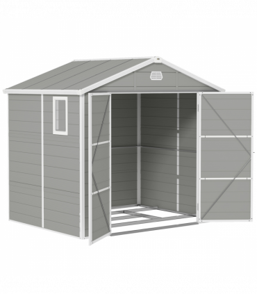 Outsunny 8 x 6ft Garden Shed Storage w/ Foundation Kit, Vents, Light Grey