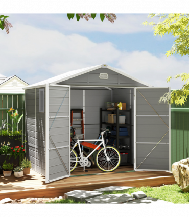 Outsunny 8 x 6ft Garden Shed Storage w/ Foundation Kit, Vents, Light Grey