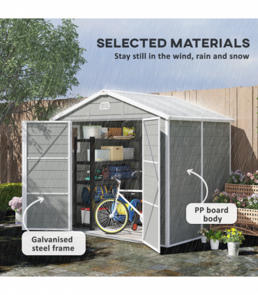 Outsunny 8 x 6ft Garden Shed Storage w/ Foundation Kit, Vents, Light Grey