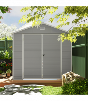 Outsunny 8 x 6ft Garden Shed Storage w/ Foundation Kit, Vents, Light Grey