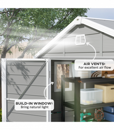 Outsunny 8 x 6ft Garden Shed Storage w/ Foundation Kit, Vents, Light Grey