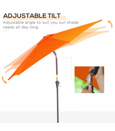 Patio Umbrella Parasol Sun Shade Garden Aluminium Orange 2.7M Outsunny