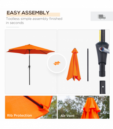 Patio Umbrella Parasol Sun Shade Garden Aluminium Orange 2.7M Outsunny