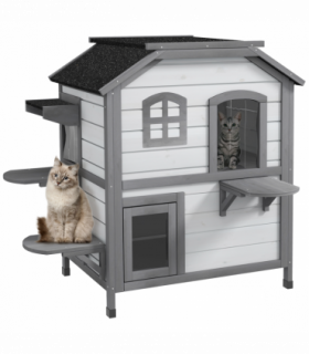 PawHut Kitten Condo with Openable Roof, Catio Enclosure Furniture, White