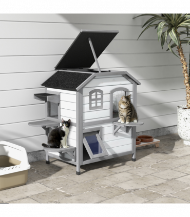 PawHut Kitten Condo with Openable Roof, Catio Enclosure Furniture, White