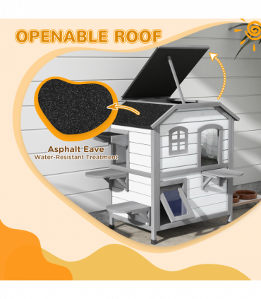 PawHut Kitten Condo with Openable Roof, Catio Enclosure Furniture, White