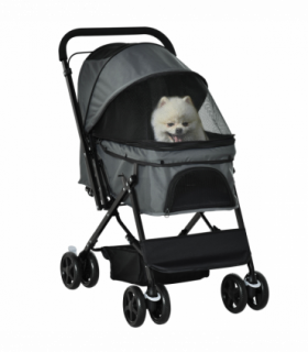 PawHut Pet Stroller Dog Foldable Travel Carriage with Reversible Handle, Grey