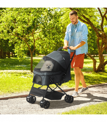 PawHut Pet Stroller Dog Foldable Travel Carriage with Reversible Handle, Grey