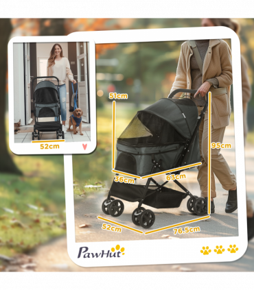 PawHut Pet Stroller Dog Foldable Travel Carriage with Reversible Handle, Grey