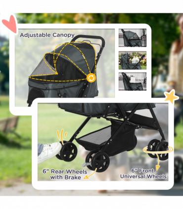 PawHut Pet Stroller Dog Foldable Travel Carriage with Reversible Handle, Grey