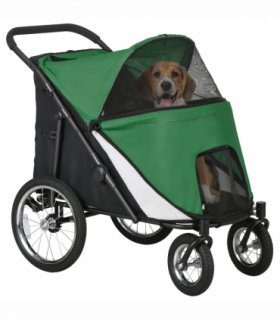 PawHut Pet Stroller Foldable Design with Cushion for M and L Dogs, Dark Green