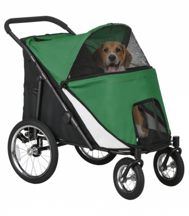 PawHut Pet Stroller Foldable Design with Cushion for M and L Dogs, Dark Green