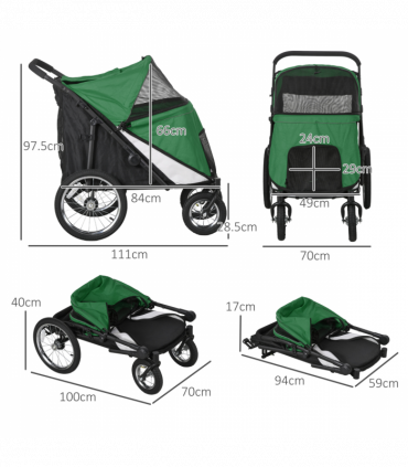 PawHut Pet Stroller Foldable Design with Cushion for M and L Dogs, Dark Green