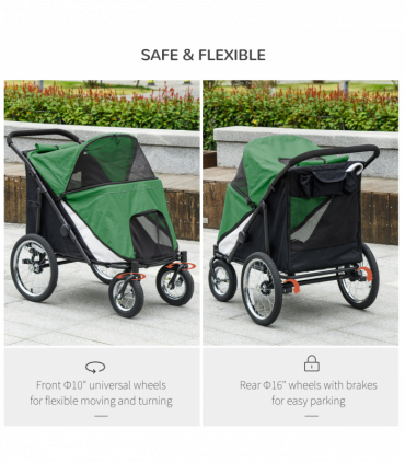 PawHut Pet Stroller Foldable Design with Cushion for M and L Dogs, Dark Green